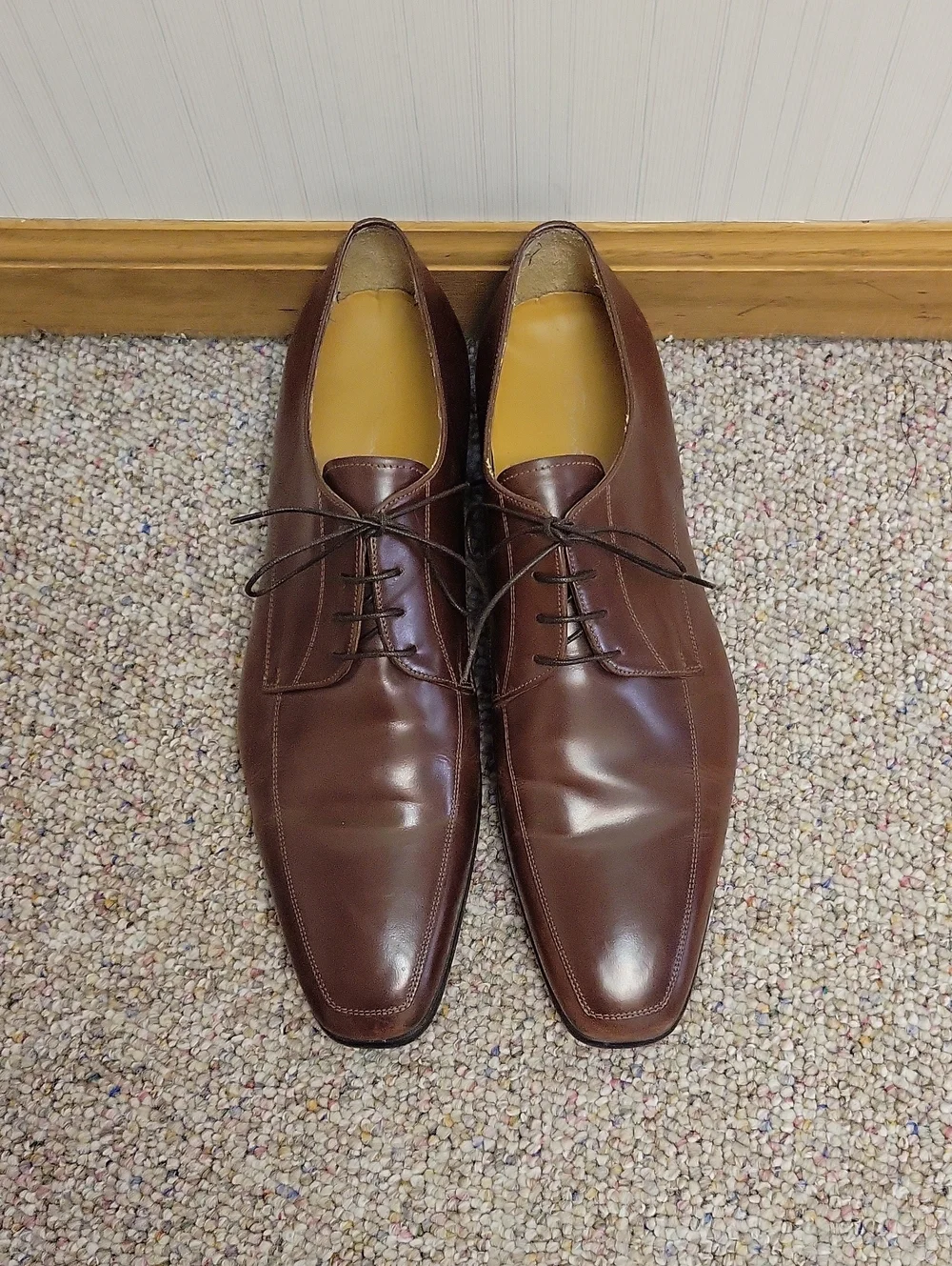 Santoni Brown Leather Lace-Up Derby Shoe Men's 11EE Office Business Quiet Luxury